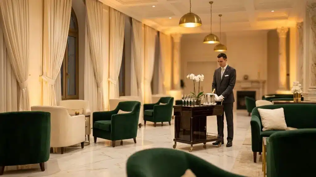 Concierge prépare service dans hall hôtel luxueux